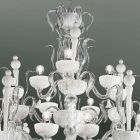 Lámpara de araña con 27 luces en vidrio veneciano blanco, hecha a mano en Italia - Regina Viadurini