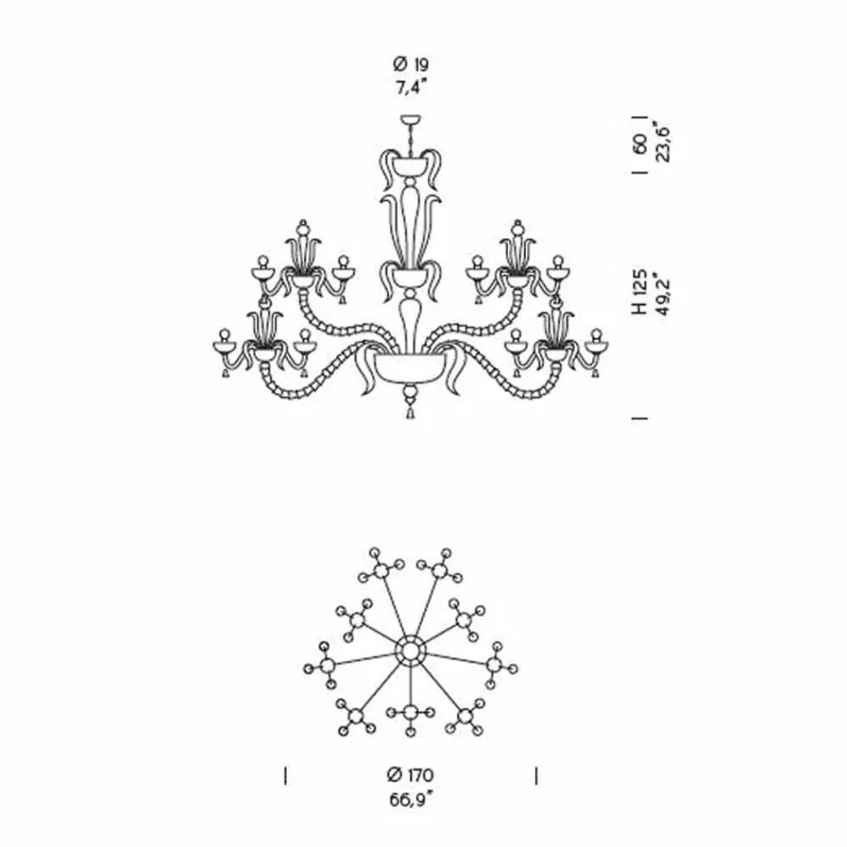 Lámpara de araña con 27 luces en vidrio veneciano blanco, hecha a mano en Italia - Regina Viadurini