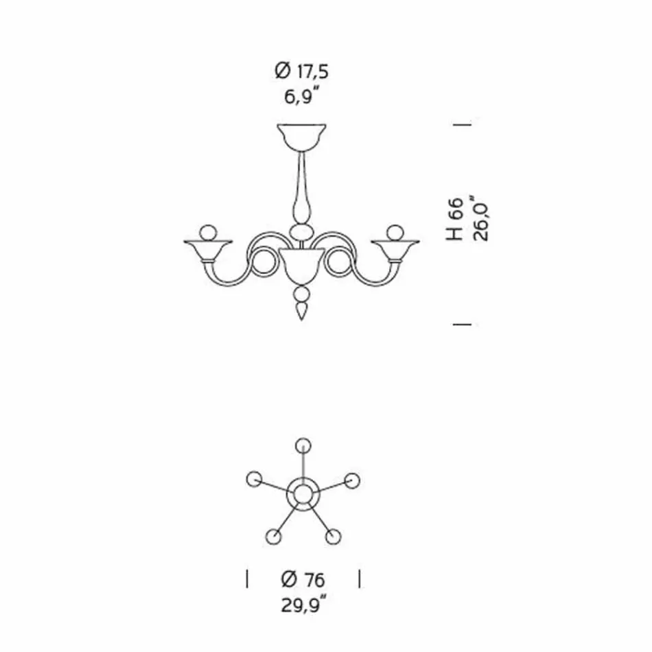 Lámpara de araña de cristal artesanal de 5 luces de Venecia, Made in Italy - Margherita Viadurini