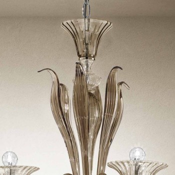 Araña artesanal de 6 luces de vidrio veneciano ahumado Made in Italy - Agustina