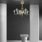 Lámpara de araña de cristal veneciano hecha a mano de 6 luces, Made in Italy - Margherita Viadurini