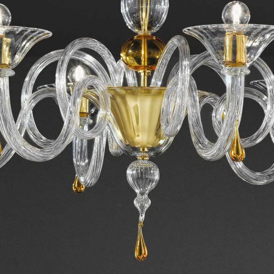 Lámpara de araña de cristal veneciano hecha a mano de 6 luces, Made in Italy - Margherita Viadurini