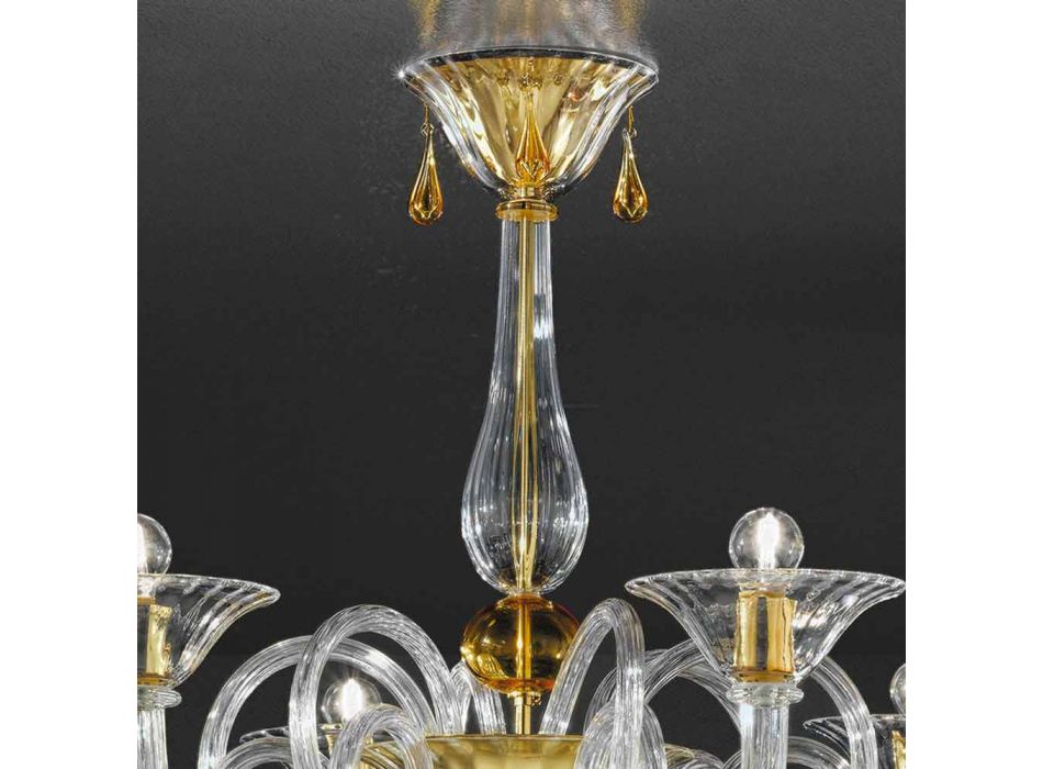 Lámpara de araña de cristal veneciano hecha a mano de 6 luces, Made in Italy - Margherita Viadurini