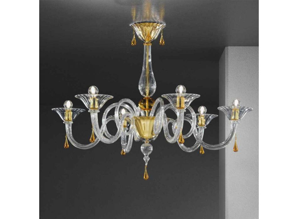 Lámpara de araña de cristal veneciano hecha a mano de 6 luces, Made in Italy - Margherita Viadurini