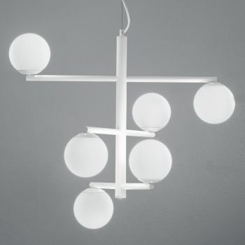 Araña de luces de 6 luces de metal pintado con difusores de vidrio - Lido