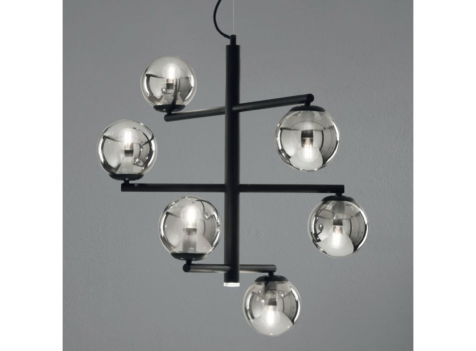 Araña de luces de 6 luces de metal pintado con difusores de vidrio - Lido Viadurini