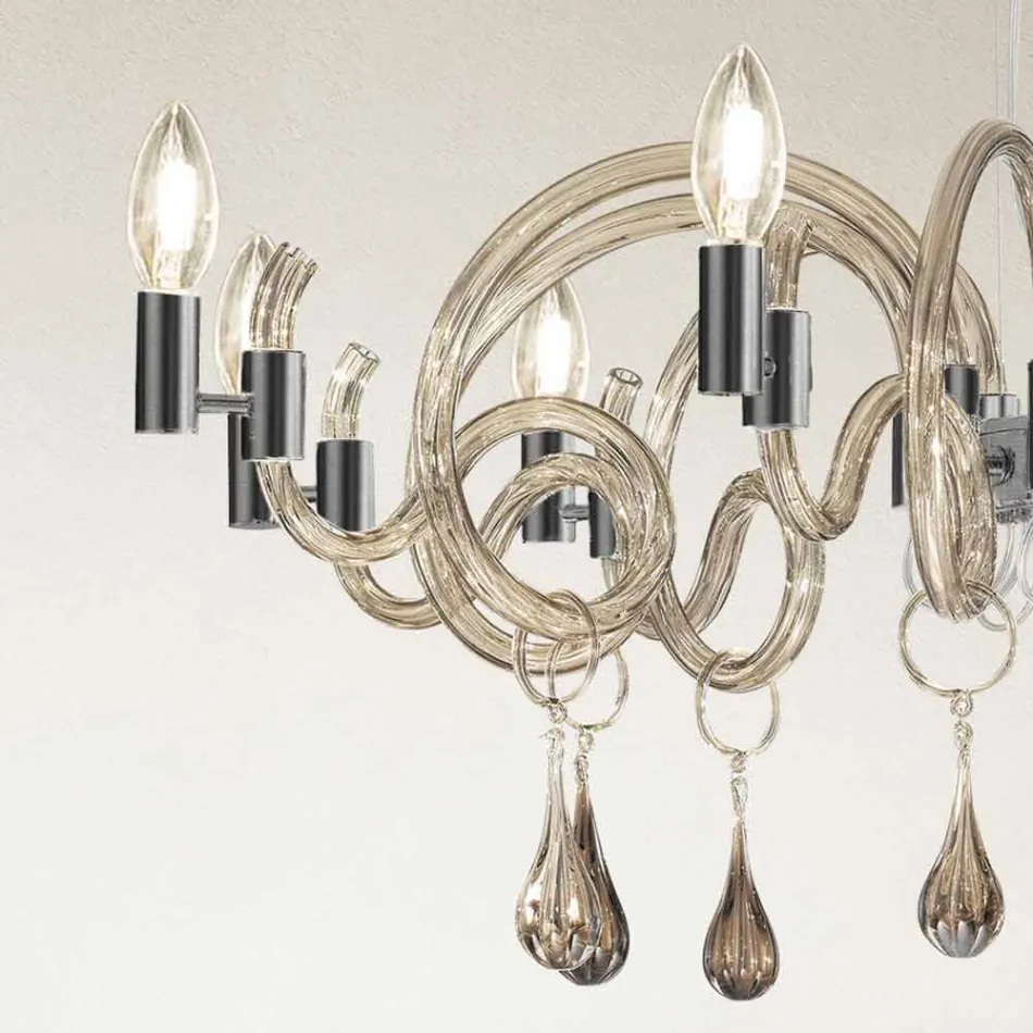 Lámpara de araña de cristal Venecia hecha a mano de 9 luces Made in Italy - Bernadette Viadurini