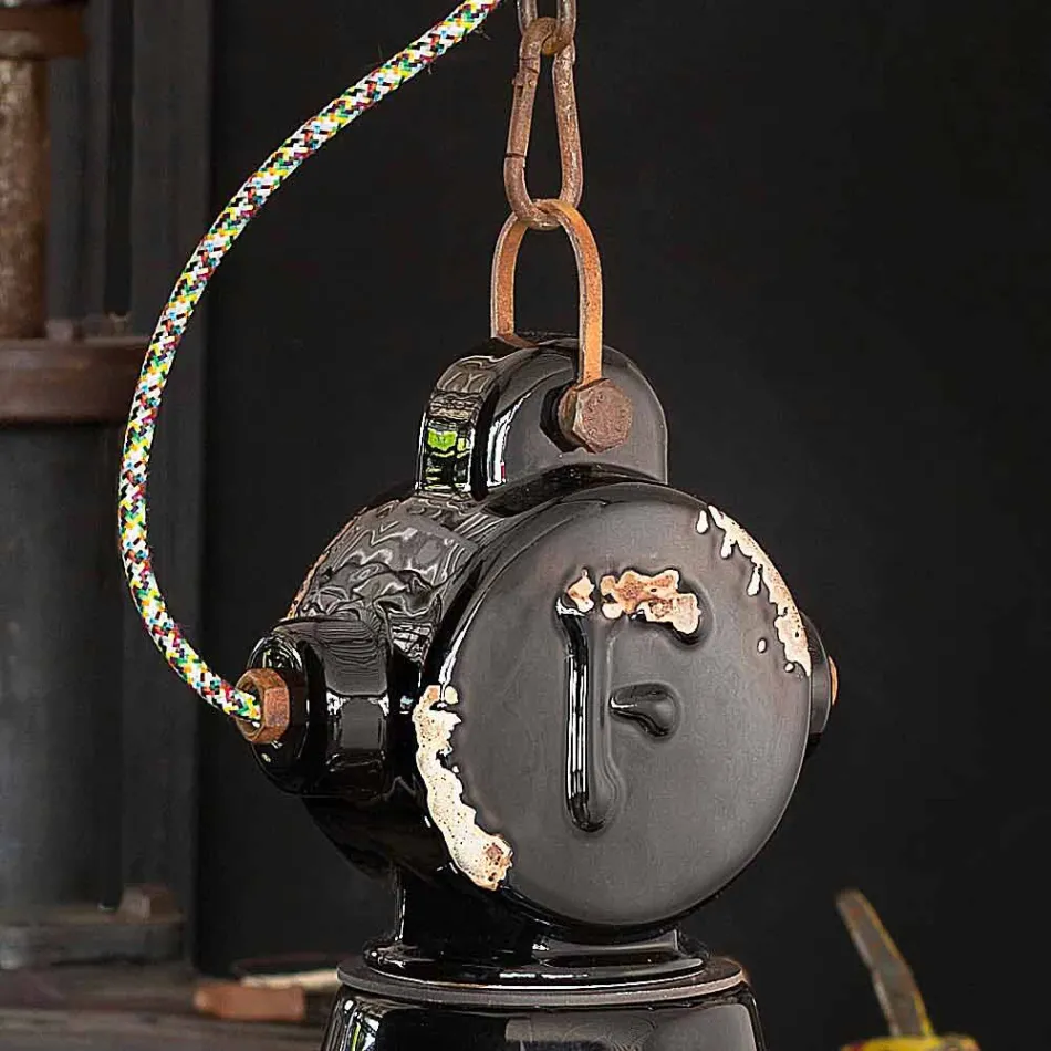 cerámica vendimia campana de la lámpara y el metal Angela Ferroluce Viadurini