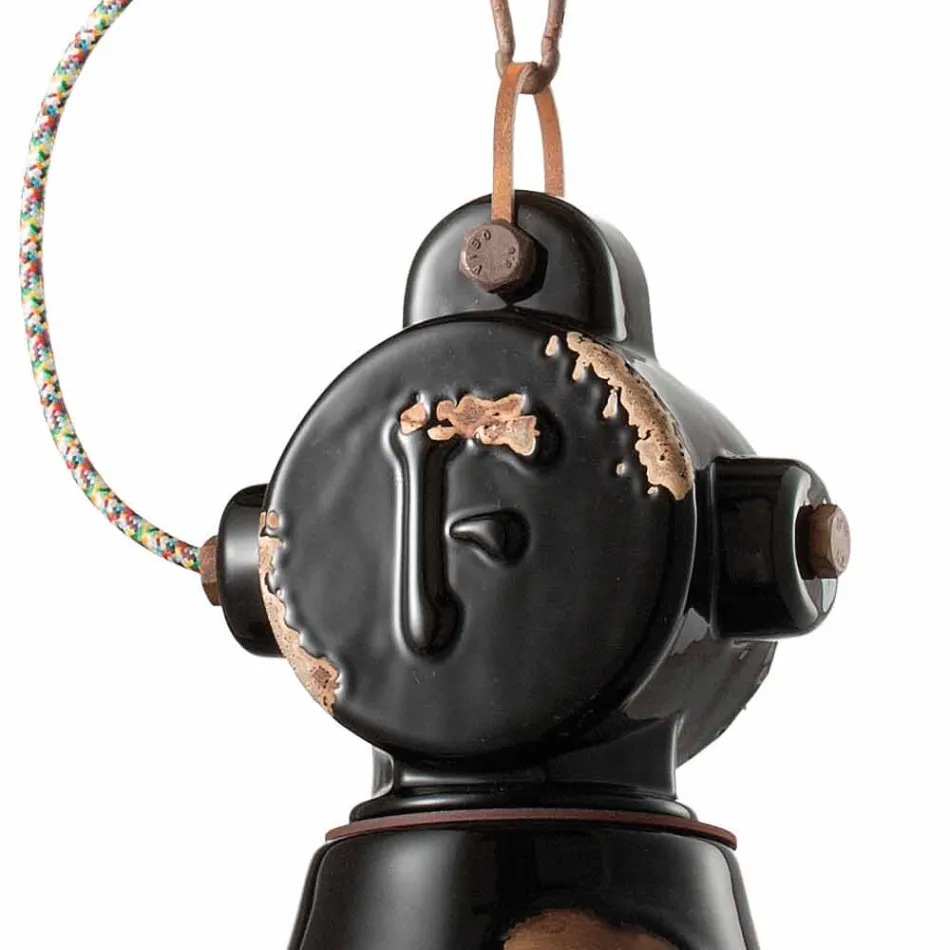 cerámica vendimia campana de la lámpara y el metal Angela Ferroluce Viadurini