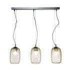 Lámpara de araña de cristal soplado a mano de dos o tres luces, fabricada en Italia - Sibilla Viadurini