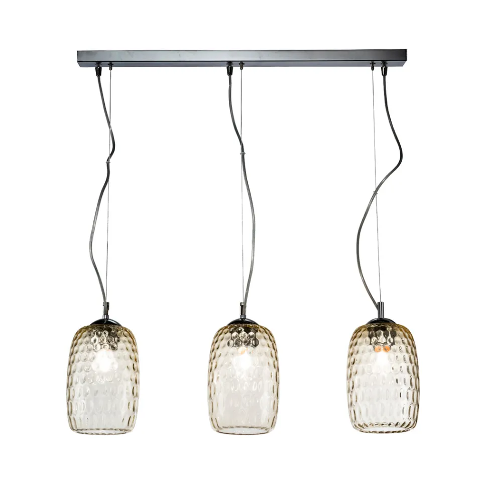 Lámpara de araña de cristal soplado a mano de dos o tres luces, fabricada en Italia - Sibilla Viadurini