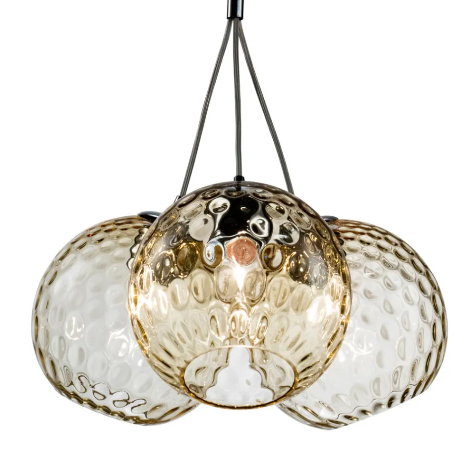 Lámpara de araña veneciana de tres luces con forma de ramo de cristal soplado, fabricada en Italia - Lucilla Viadurini