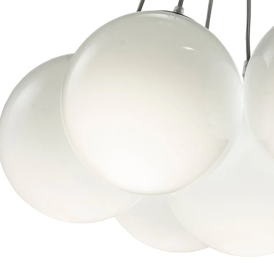 Lámpara de araña Althea de siete luces en cristal pulido o satinado, fabricada en Italia. Viadurini