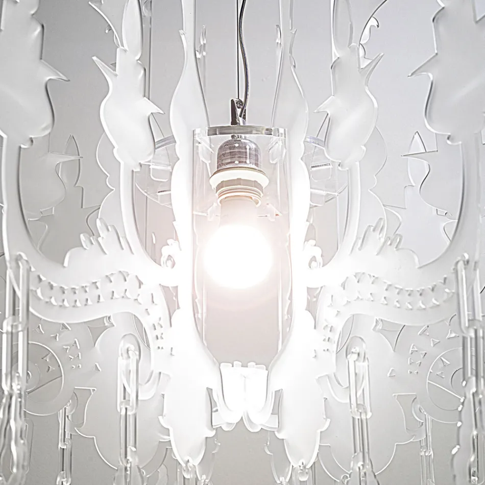 Lámpara colgante de plexiglás blanco satinado, fabricada en Italia - Luca Viadurini