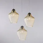 Lámpara colgante Alnitak de 3 luces de metal y vidrio negro Viadurini