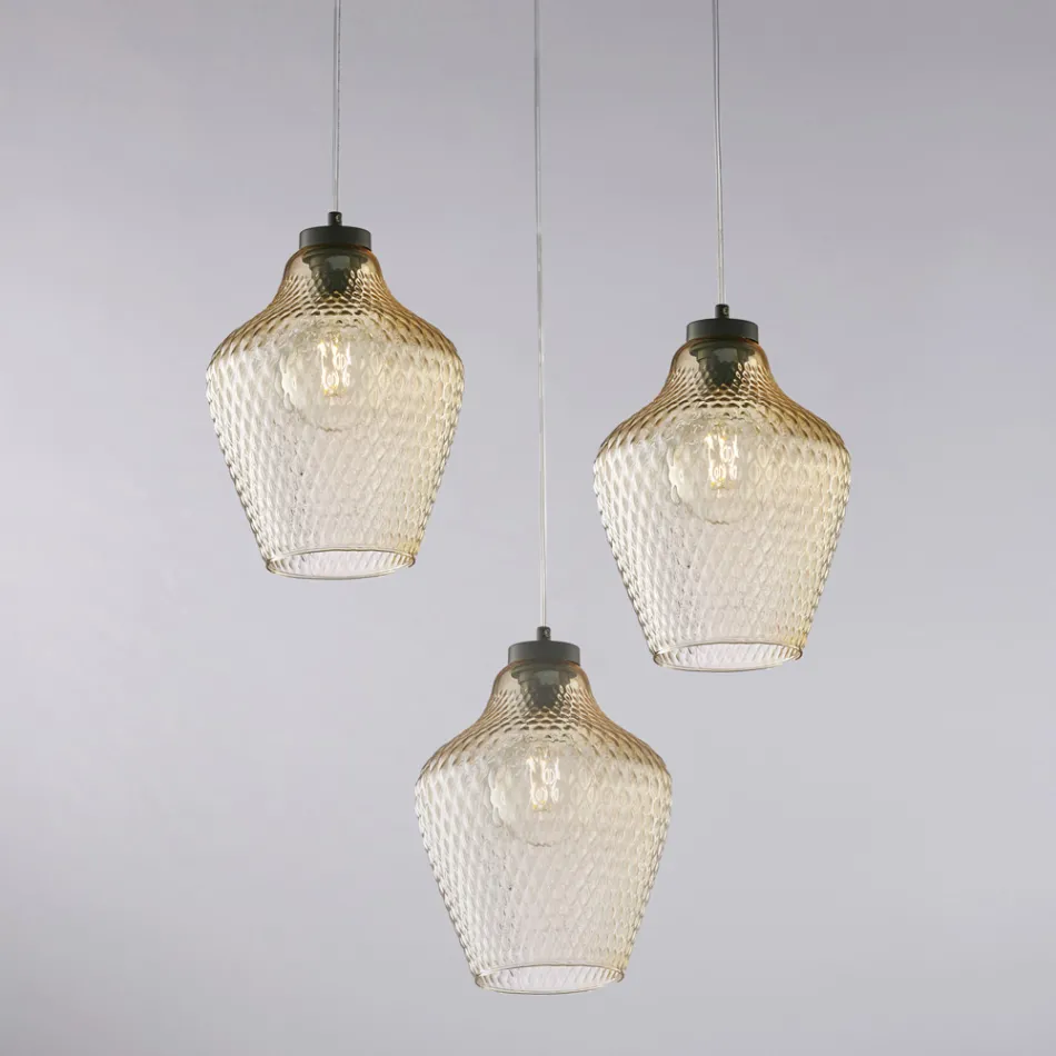 Lámpara colgante Alnitak de 3 luces de metal y vidrio negro Viadurini