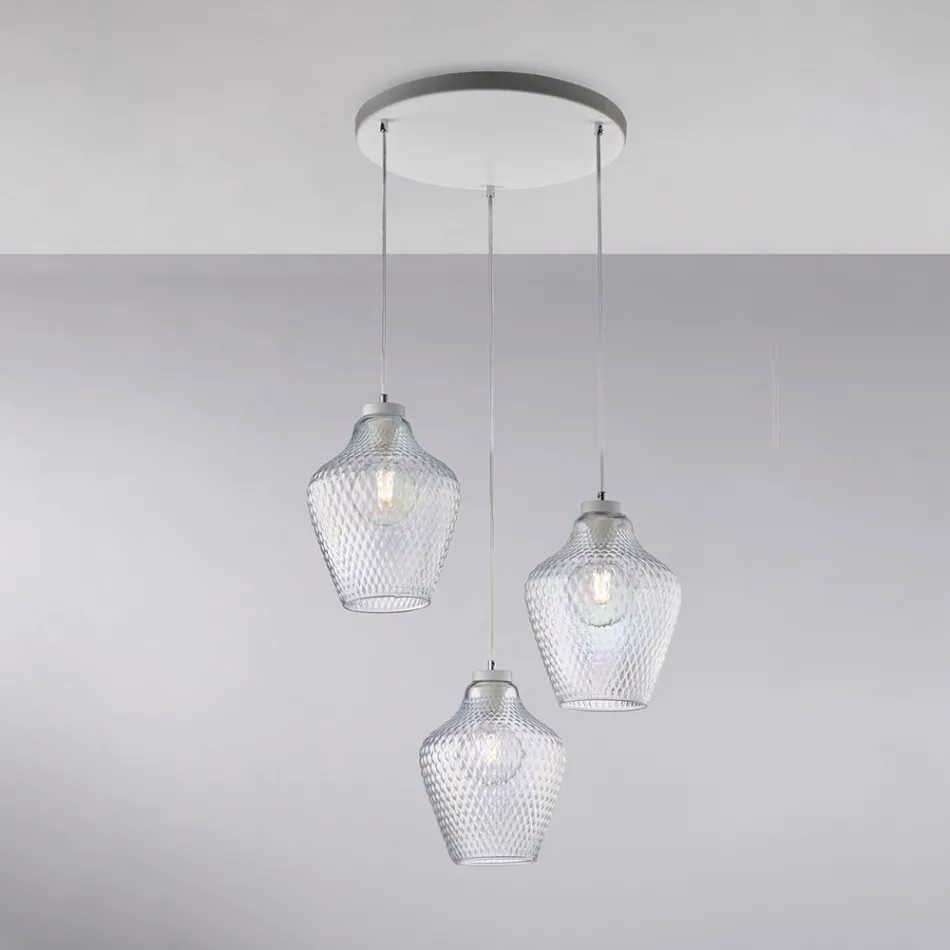 Lámpara colgante de metal y vidrio negro de 3 luces Alnitak Viadurini