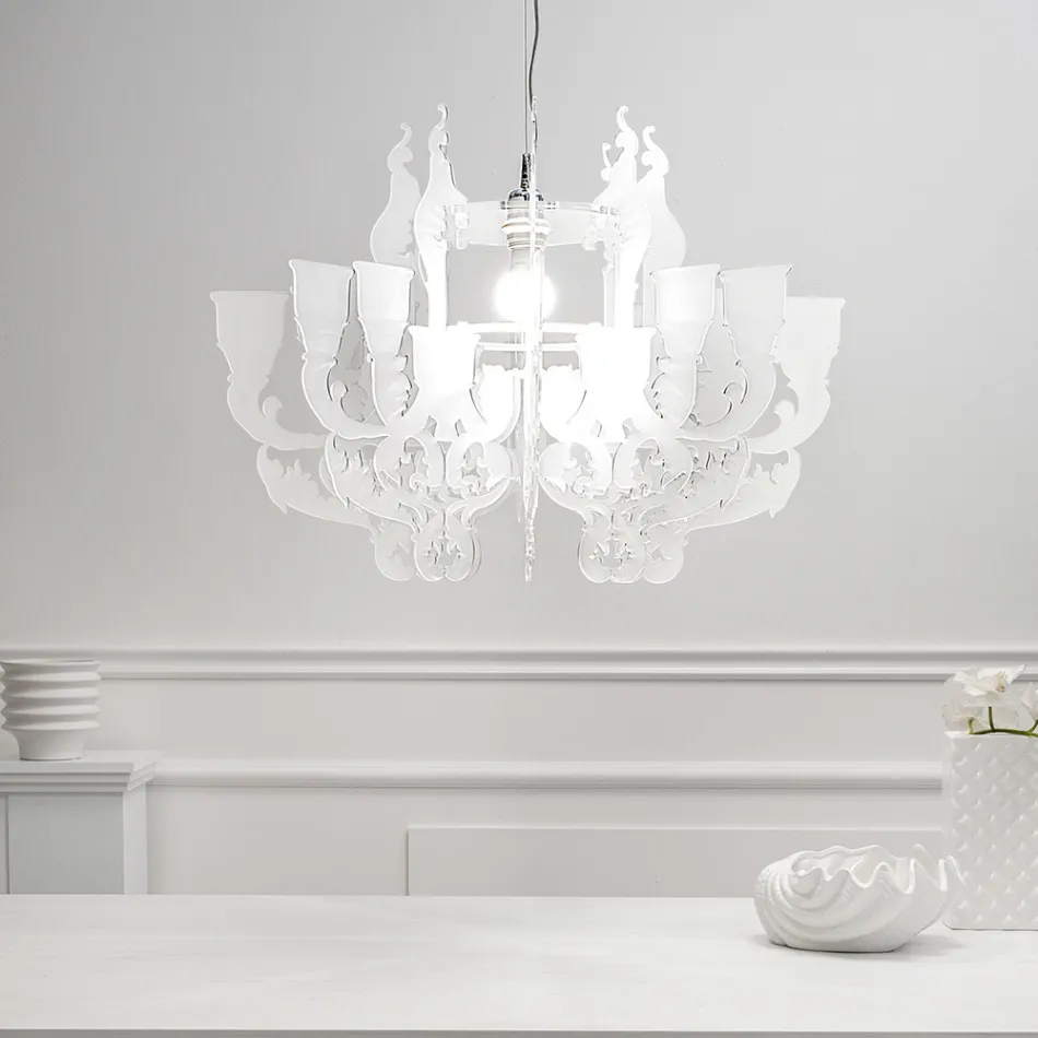 Lámpara colgante de plexiglás blanco satinado fabricada en Italia - Gea Viadurini