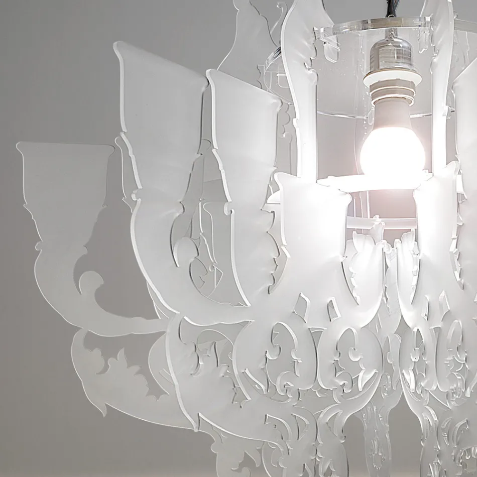 Lámpara colgante de plexiglás blanco satinado fabricada en Italia - Gea Viadurini
