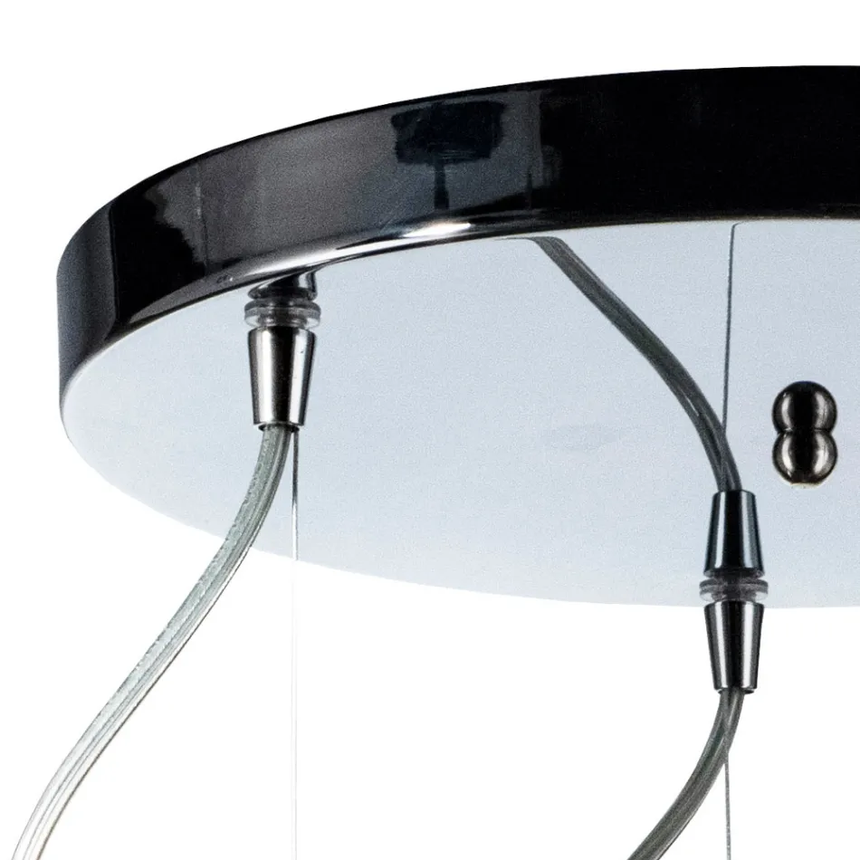 Lámpara de araña de tres luces con barra circular en vidrio soplado, fabricada en Italia - Soffio Viadurini