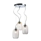 Lámpara de araña de tres luces con barra circular en vidrio soplado, fabricada en Italia - Soffio Viadurini