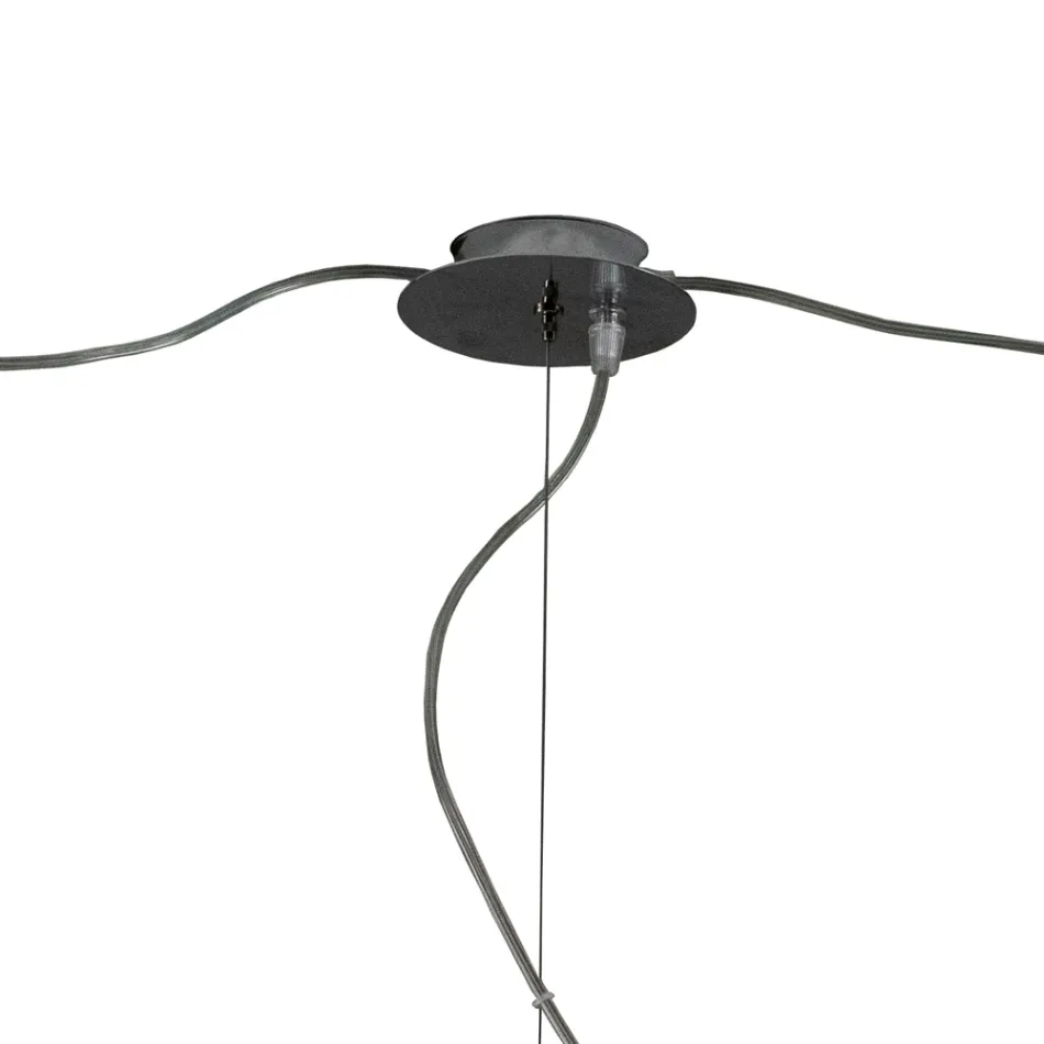 Lámpara de araña grande descentrada de tres luces en vidrio soplado, fabricada en Italia - Elisia Viadurini