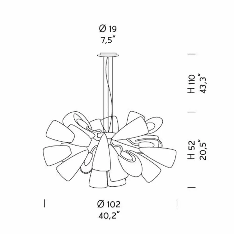 Lámpara de araña artesanal con 21 luces de vidrio veneciano, Made in Italy - Diamonique Viadurini
