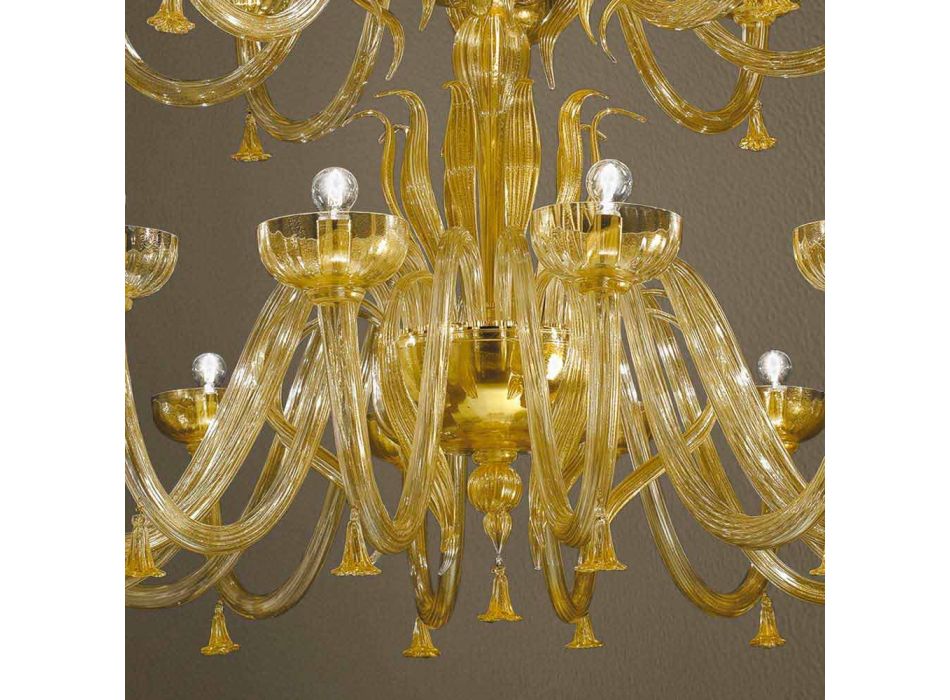 Araña artesanal con 28 luces en vidrio veneciano y oro Made in Italy - Regina Viadurini