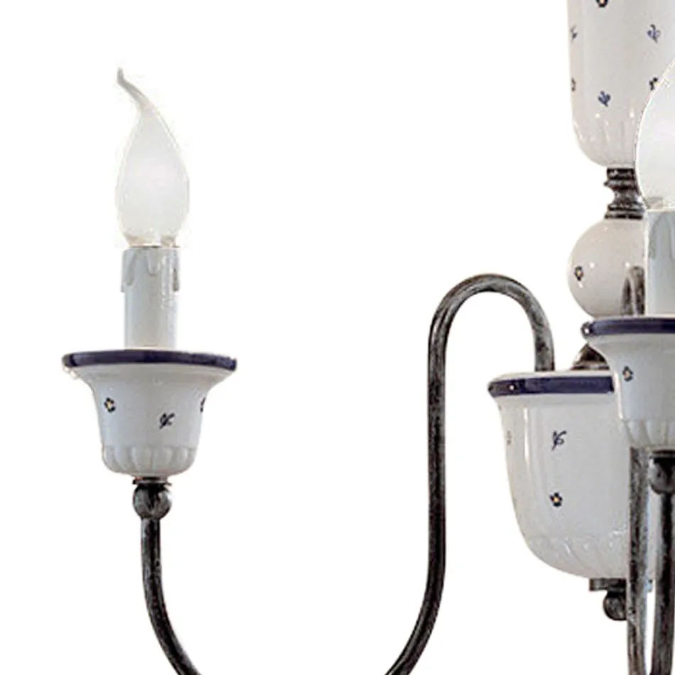 Lámpara de araña hecha a mano de cerámica y latón antiguo - Sanremo Viadurini