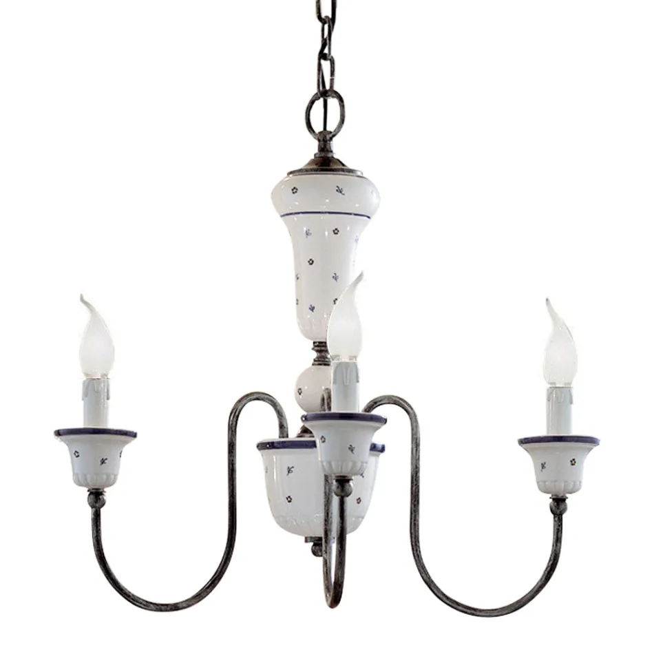 Lámpara de araña hecha a mano de cerámica y latón antiguo - Sanremo Viadurini