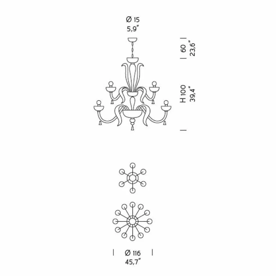 Araña de luces de 18 luces hecha a mano en vidrio de Venecia, Made in Italy - Regina Viadurini