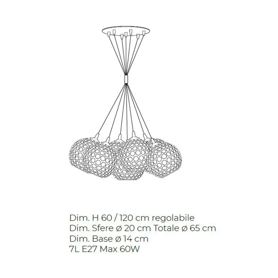 Lámpara de araña hecha a mano en vidrio veneciano y metal - Bolle Balloton Viadurini