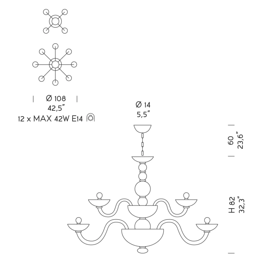 Lámpara de araña clásica 12 luces en vidrio veneciano Made in Italy - Foscarino Viadurini