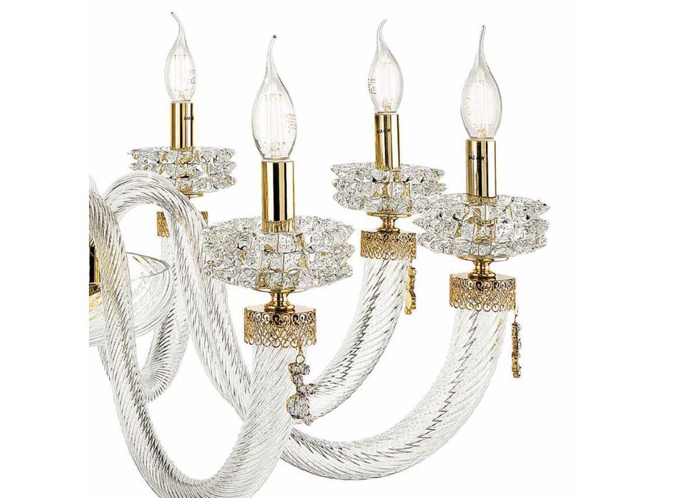 Candelabro clásico de 6 luces en vidrio artesanal italiano de lujo - Saline Viadurini