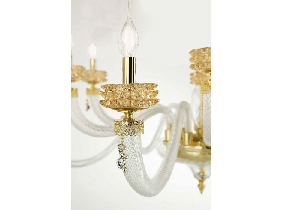 Candelabro clásico de 6 luces en vidrio artesanal italiano de lujo - Saline Viadurini
