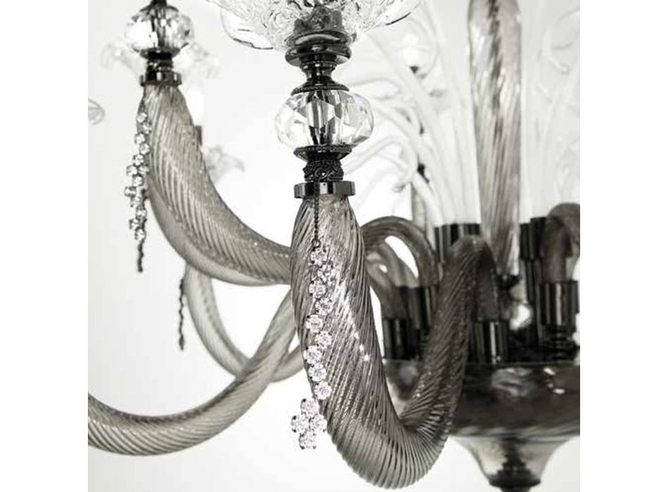 Araña clásica de 6 luces de vidrio soplado con detalles florales - Blunda