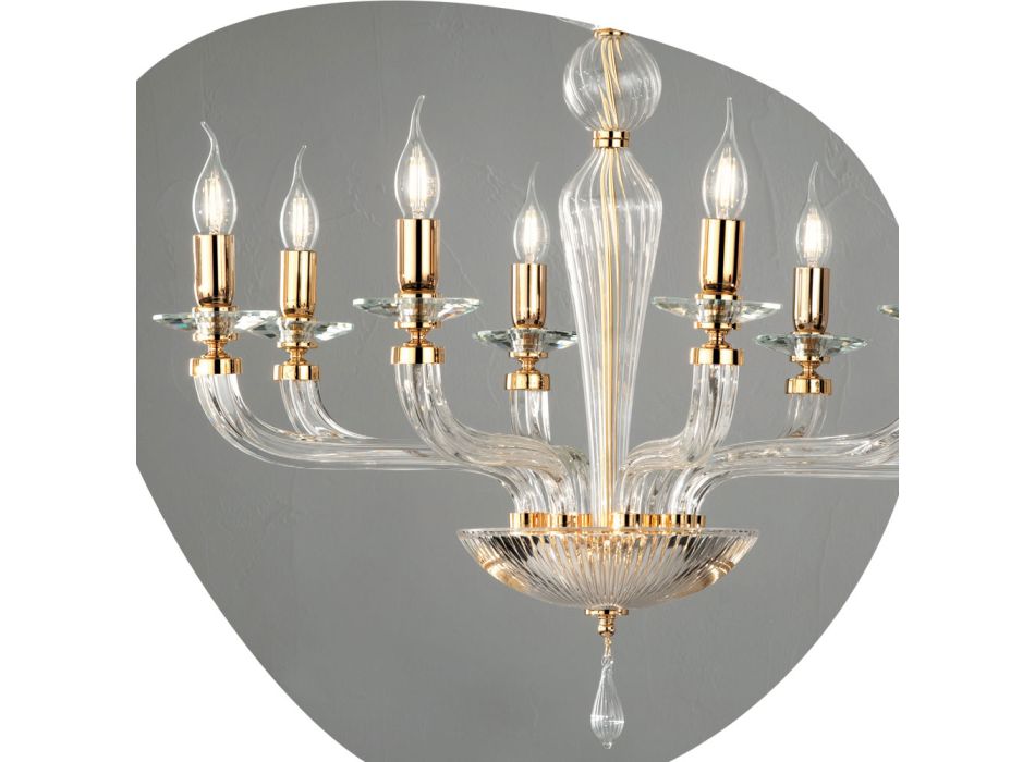 Araña clásica de 8 luces hecha a mano de vidrio Rigaton y metal - Fievole Viadurini