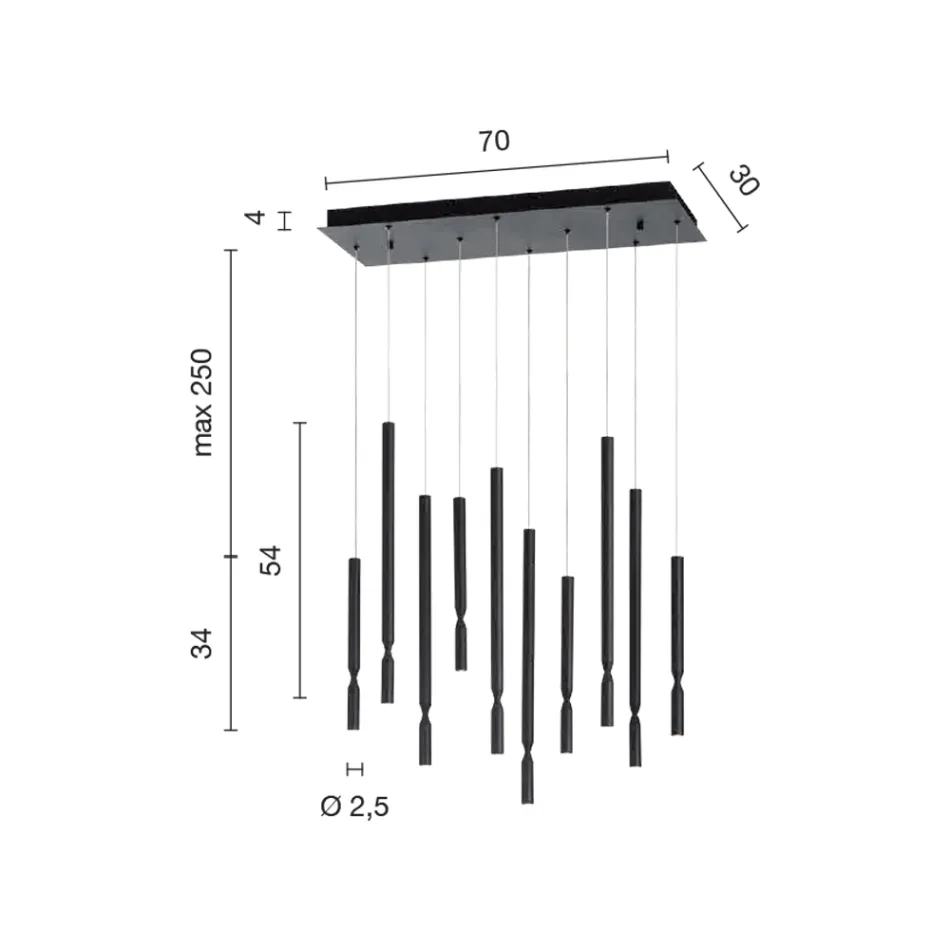 Lámpara de araña con 10 luces LED en metal pintado y cables ajustables - Alerce Viadurini