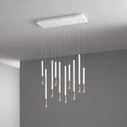 Lámpara de araña con 10 luces LED en metal pintado y cables ajustables - Alerce Viadurini