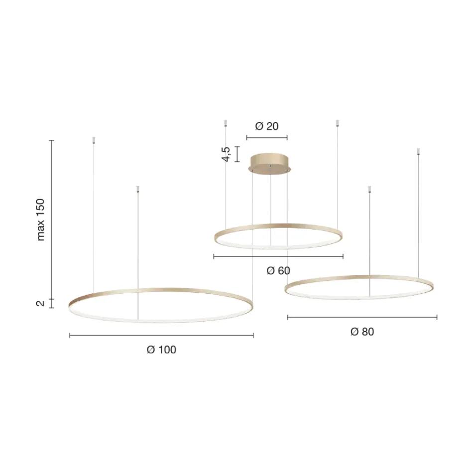 Lámpara de araña con 2 o 3 luces LED Roronde horizontales en metal pintado - Morera Viadurini