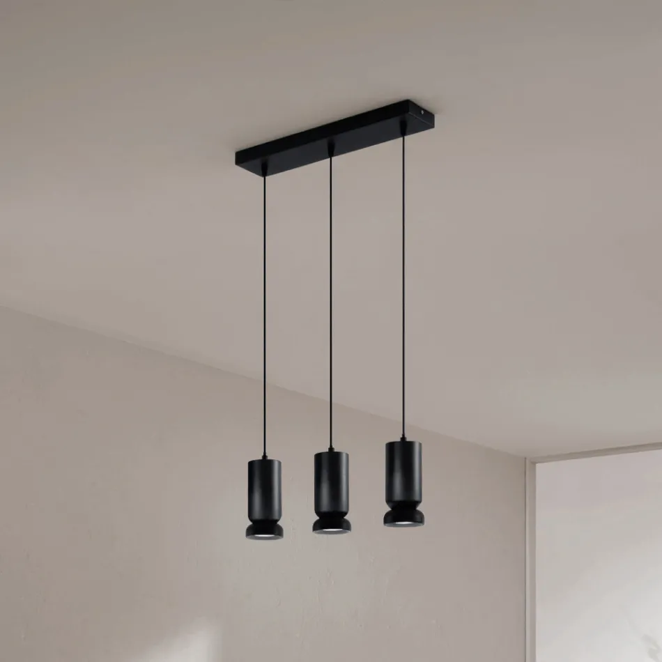 Lámpara de araña con 3 LED en aluminio con recubrimiento de polvo y cable ajustable - Buxus Viadurini