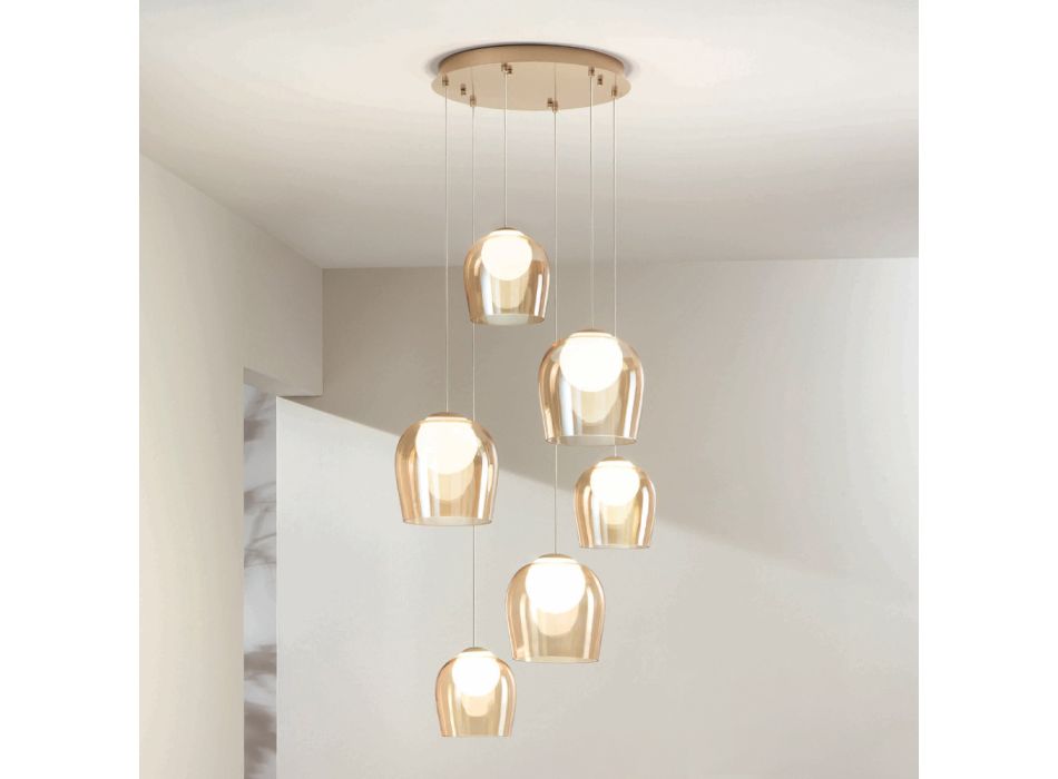 Lámpara de araña con 6 LED cubiertos por vidrio opcional y base en metal - Haya Viadurini
