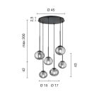 Araña de 6 LEDs en Metal Pintado Negro y Vidrio Soplado - Ailanto Viadurini