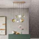 Lámpara de araña de 6 luces de cristal soplado en forma de esfera fabricada en Italia - Prilla Viadurini