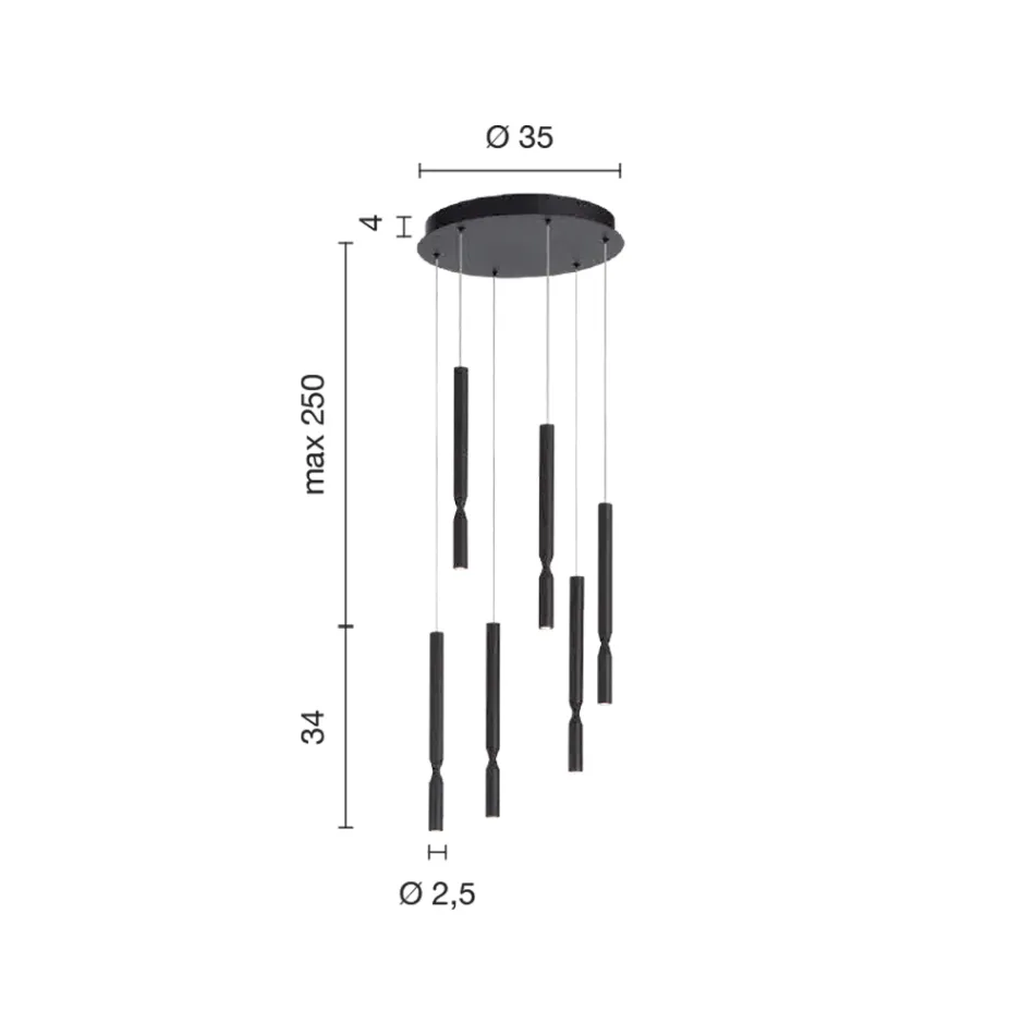 Lámpara de araña con 6 luces LED en metal pintado y cables ajustables - Alerce Viadurini