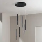 Lámpara de araña con 6 luces LED en metal pintado y cables ajustables - Alerce Viadurini