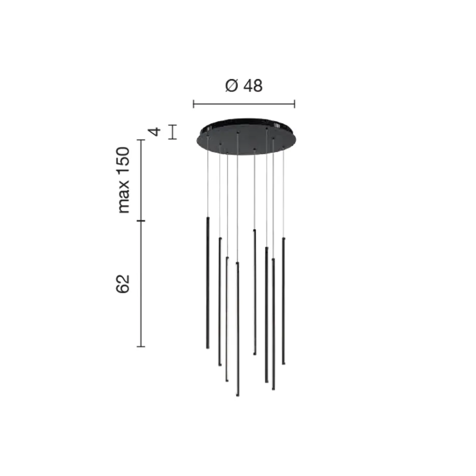 Lámpara de araña con 8 luces LED en metal pintado dorado y cables ajustables - Naranja Viadurini