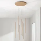 Lámpara de araña con 8 luces LED en metal pintado dorado y cables ajustables - Naranja Viadurini