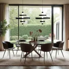 Lámpara de araña con cuerpo de cristal y 3 círculos de aluminio - Clara Viadurini