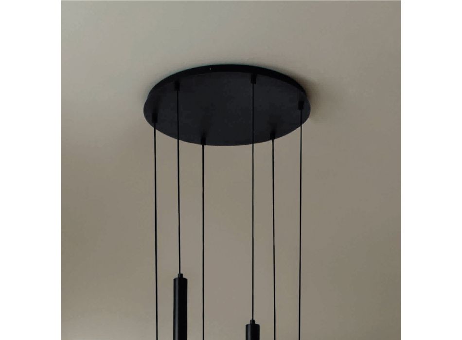 Lámpara de araña con estructura de metal pintado de negro y cables ajustables - Abedul Viadurini